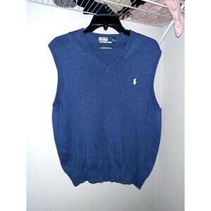 Polo Ralph Lauren Men's Blue V-Neck Sweater Vest (Pima Cotton) Size M